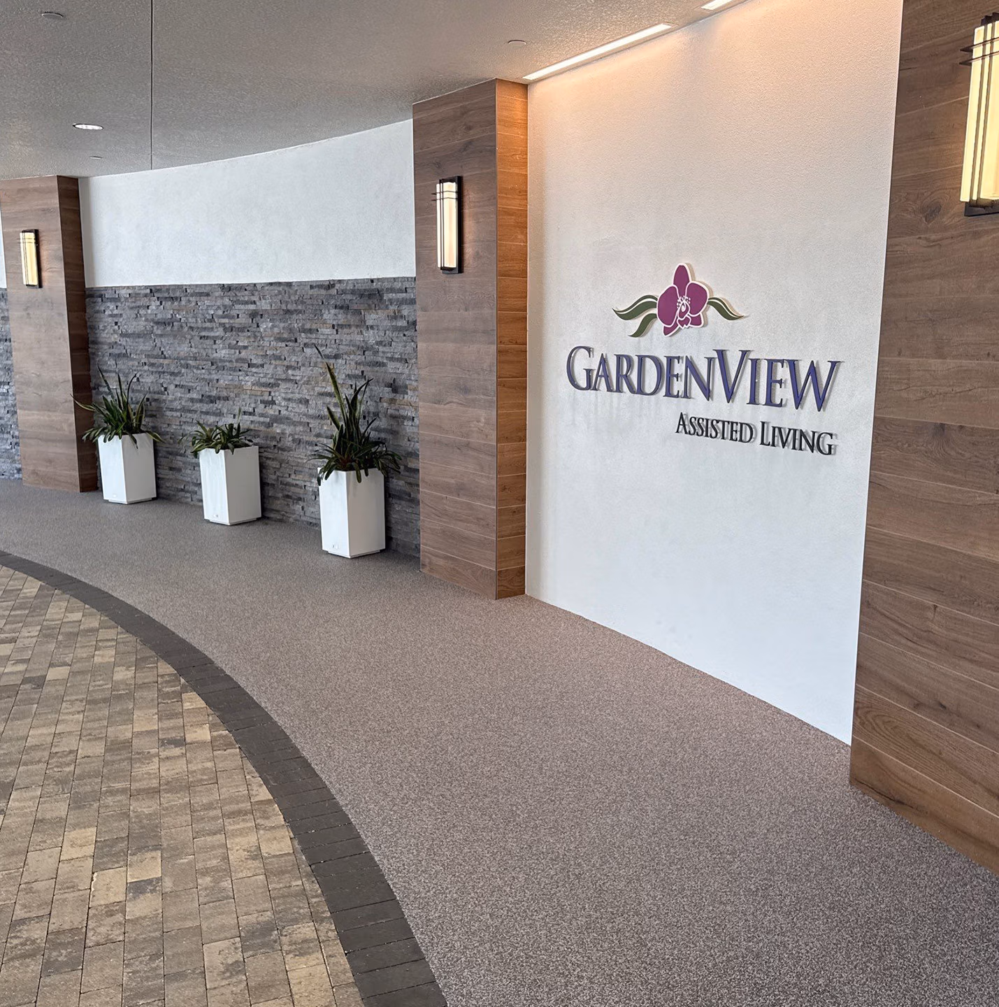 Rubberized walkway for front entrance of Moorings Park Retirement Community in Naples, Florida.